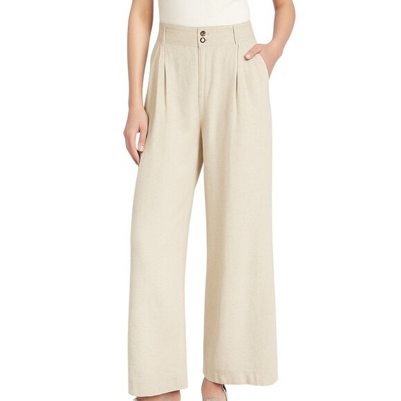 RTR CeCe Coastal Chic Beige Pant | Linen Blend Wide Leg High Rise Pleated | Sz 4 - Picture 1 of 13